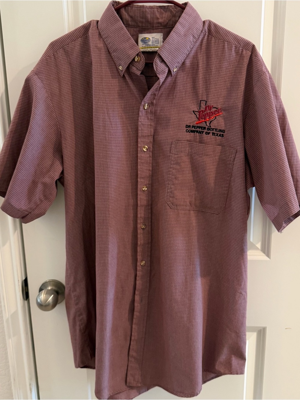 Dr. Pepper Short-Sleeve Button-Down Shirt - Burgundy XL Vintage